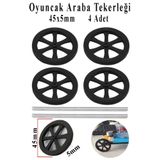 Artlantis Oyuncak Araba Tekerleği Seti 45mm 4 lü 1 Paket Plastik Tekerlek Deney İçin 2 Adet Metal Şaft Proje D