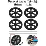 Artlantis Oyuncak Araba Tekerleği Seti 45MM 4 Lü 1 Paket Plastik Tekerlek Deney Için 2 Adet Metal Şaft Proje Deney Seti - Siyah - 40 mm - Standart