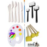 Artlantis Palet Rulo Fırça Ponpon Resim Fırçası ve Plastik Spatula 1 Paket Resim Hobi Sanat Etkinlik Resim Paleti - Standart - Beyaz
