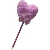 Artlantis Papyonlu Kalp Ponponlu Peluş Kurşun Kalem 1 Adet Peluş Tüylü Kalp Ponpon Kurşun Kalem Hediye Kalem Tüylü Sevimli Kalem - Lila