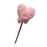 Artlantis Papyonlu Kalp Ponponlu Peluş Kurşun Kalem 1 Adet Peluş Tüylü Kalp Ponpon Kurşun Kalem Hediye Kalem Tüylü Sevimli Kalem (Pembe)
