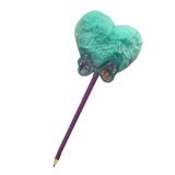 Artlantis Papyonlu Kalp Ponponlu Peluş Kurşun Kalem 1 Adet Peluş Tüylü Kalp Ponpon Kurşun Kalem Hediye Kalem Tüylü Sevimli Kalem (Yeşil)