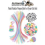 Artlantis Pastel Renkli Şönil Ponpon Oynar Göz Seti 1 Pkt Karışık Pastel Renkler Tüylü Peluş Tel Ponpon Elişi