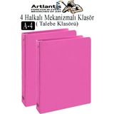 Artlantis Pembe 4 Halkalı Klasör 2 Adet A4 Pvc Öğrenci ve Ofis Tipi Evrak Sunum Klasörü Iç Cepli Otomatik Mekanizmalı Büro
