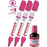Artlantis Pembe Yazı Tahta Kalemi 3 Adet ve Yazı Tahta Mürekkebi 30 ml 1 Adet Doldurulabilir Tahta Kalemi Beyaz Yazı Tahtası - Standart