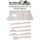 Artlantis Plastik 13 Hazneli Resim Paleti ve 5 Li Plastik Spatula 1 Paket Ressam Paleti Sanatsal Esnek Plastik Palet Bıçağı - Standart - Beyaz