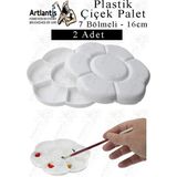 Artlantis Plastik Çiçek Palet 2 Adet Çiçek Boya Paleti 7 Hazneli 16 cm Resim Boyama Paleti Fırça Hediyeli Sanatsal Hobi - Standart - Beyaz