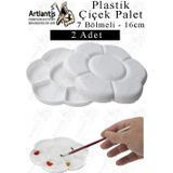 Artlantis Plastik Çiçek Palet 2 Adet Çiçek Boya Paleti 7 Hazneli 16 cm Resim Boyama Paleti Fırça Hediyeli Sanatsal Hobi