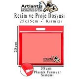 Artlantis Plastik Fermuarlı Proje Dosyası 25x35 Cm 1 Adet Tutmaçlı 28x38 Cm Resim Ve Proje Ödev Dosyası El Tutmalı Kırmızı