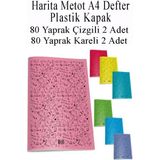 Artlantis Plastik Kapak A4 80 Yaprak 2 Adet Çizgili + 2 Adet 80 Yaprak Kareli Harita Metod Defter