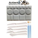 Artlantis Plastik Masa Üstü 17 Hazneli Resim Paleti 5 Li Plastik Spatula ve Resim Fırçası 1 Paket Ressam Sanatsal Palet Bıçağı - Standart - Beyaz