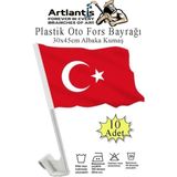 Artlantis Plastik Otofors Bayrak 30X45 cm 10 Adet Konvoy ve Araç Bayrağı Cama Takılan Bayrak Türk Bayrağı Oto Fors - Kırmızı - Beyaz - Standart - 30x45cm