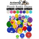 Artlantis Plastik Renkli Düğme Seti 60 Lı 1 Paket Plastik Renkli Düğme Dikiş Parlak Yuvarlak 4 Delikli Düğme Etkinlik Hobi Sınıf - Çok Renkli - Standart - 12-18-25 mm