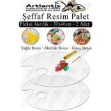 Artlantis Pleksi Akrilik Resim Paleti 30X40 3mm 2 Adet Oval Palet Plastik Şeffaf Resim Boya Paleti Orta Boy Boyama Tepsisi - Standart