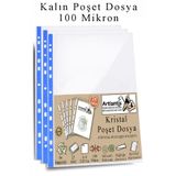 Artlantis Poşet Dosya A4 Kristal 25 Adet Kalın Poşet Dosya Föy Mavi Şeritli 100 Mikron Şeffaf Belge Arşivleme