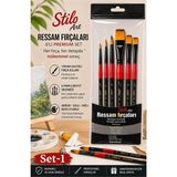 Artlantis Profesyonel Resim Fırça Seti 6 lı Yuvarlak ve Kesik Uçlu 1 Paket Stilo Set 1 Sentetik Kaliteli Ressam Fırça Seti Akrilik Sulu Guaj - Standart - Çok Renkli
