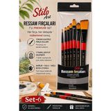 Artlantis Profesyonel Resim Fırça Seti 7 Li Zemin Yuvarlak ve Kesik Uçlu 1 Paket Stilo Set 6 Sentetik Kaliteli Ressam Fırça Seti - Standart - Çok Renkli