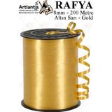 Artlantis Rafya Şerit Kurdela 1 Adet 8mm 200 Metre Rabant Rafya Renkli Hediye Paketleme Ipi Kurdela Balon Bağlama Ponpon Yapma - Altın - Sarı