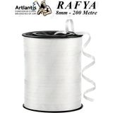 Artlantis Rafya Şerit Kurdela 1 Adet 8mm 200 Metre Rabant Rafya Renkli Hediye Paketleme Ipi Kurdela Balon Bağlama Ponpon Yapma - Beyaz
