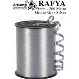 Artlantis Rafya Şerit Kurdela 1 Adet 8mm 200 Metre Rabant Rafya Renkli Hediye Paketleme Ipi Kurdela Balon Bağlama Ponpon Yapma - Gümüş - Gri