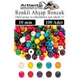 Artlantis Renkli Ahşap Boncuk 10 mm 100 Adet Renkli Tahta Boncuk El İşi Okul Öncesi Kreş Anasınıfı Proje Tasar