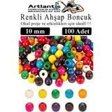 Artlantis Renkli Ahşap Boncuk 10 mm 100 Adet Renkli Tahta Boncuk El Işi Okul Öncesi Kreş Anasınıfı Proje Tasarım Ödev Elişi - Çok Renkli - Standart - 10mm