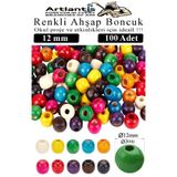 Artlantis Renkli Ahşap Boncuk 12mm 100 lü 1 Paket Renkli Ahşap Boyalı Yuvarlak Doğal Boncuklar Saç Takı Tasarı
