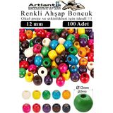Artlantis Renkli Ahşap Boncuk 12MM 100 Lü 1 Paket Renkli Ahşap Boyalı Yuvarlak Doğal Boncuklar Saç Takı Tasarım Ektinlik Kreş Okul - Standart - Çok Renkli