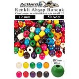 Artlantis Renkli Ahşap Boncuk 12mm 50 Li 1 Paket Renkli Ahşap Boyalı Yuvarlak Doğal Boncuklar Saç Takı Tasarım Ektinlik Kreş Okul Çok Renkli
