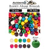 Artlantis Renkli Ahşap Boncuk 14mm 50 li 1 Paket Renkli Ahşap Boyalı Yuvarlak Doğal Boncuklar Saç Takı Tasarım