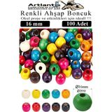 Artlantis Renkli Ahşap Boncuk 16MM 100 Lü 1 Paket Renkli Ahşap Boyalı Yuvarlak Doğal Boncuklar Saç Takı Tasarım Ektinlik Kreş Okul - Standart - Çok Renkli