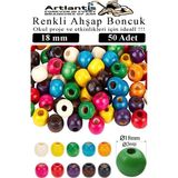 Artlantis Renkli Ahşap Boncuk 18MM 50 Li 1 Paket Renkli Ahşap Boyalı Yuvarlak Doğal Boncuklar Saç Takı Tasarım Ektinlik Kreş Okul - Standart - Çok Renkli