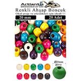 Artlantis Renkli Ahşap Boncuk 20mm 20 Li 1 Paket Renkli Ahşap Boyalı Yuvarlak Doğal Boncuklar Saç Takı Tasarım Ektinlik Kreş Okul Çok Renkli