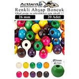 Artlantis Renkli Ahşap Boncuk 26mm 20 Li 1 Paket Renkli Ahşap Boyalı Yuvarlak Doğal Boncuklar Saç Takı Tasarım Ektinlik Kreş Okul Çok Renkli