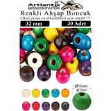 Artlantis Renkli Ahşap Boncuk 32MM 30 Lu 1 Paket Renkli Ahşap Boyalı Yuvarlak Doğal Boncuklar Saç Takı Tasarım Ektinlik Kreş Okul - Standart - Çok Renkli