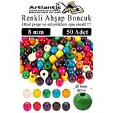 Artlantis Renkli Ahşap Boncuk 8mm 50 Li 1 Paket Renkli Ahşap Boyalı Yuvarlak Doğal Boncuklar Saç Takı Tasarım Ektinlik Kreş Okul Çok Renkli