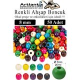 Artlantis Renkli Ahşap Boncuk 8mm 50 Li 1 Paket Renkli Ahşap Boyalı Yuvarlak Doğal Boncuklar Saç Takı Tasarım Ektinlik Kreş Okul - Standart - Çok Renkli
