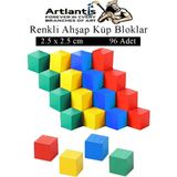 Artlantis Renkli Ahşap Küp Bloklar 2.5x2.5 cm 96 Adet Ahşap Renkli Kare Blok Eğitici Geliştirici Oyuncak Küp Matematik Birim Küp - Çok Renkli - Standart - 25x25mm