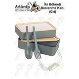 Artlantis Renkli Beslenme Kutusu 2 Bölmeli 1 Adet 2 Bölmeli Beslenme Kabı Yemek Saklama Kabı Okul Gri