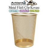 Artlantis Renkli Çöp Kovası Paslanmaz Çelik Fileli 1 Adet Ofis Büro Okul Çöp Kovası Metal Delikli Kolay Kullanım - Altın - Sarı - Standart