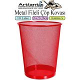 Artlantis Renkli Çöp Kovası Paslanmaz Çelik Fileli 1 Adet Ofis Büro Okul Çöp Kovası Metal Delikli Kolay Kullanım - Kırmızı - Standart