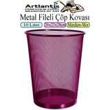 Artlantis Renkli Çöp Kovası Paslanmaz Çelik Fileli 1 Adet Ofis Büro Okul Çöp Kovası Metal Delikli Kolay Kullanım - Mor - Standart