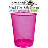 Artlantis Renkli Çöp Kovası Paslanmaz Çelik Fileli 1 Adet Ofis Büro Okul Çöp Kovası Metal Delikli Kolay Kullanım - Pembe - Standart