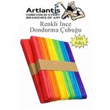 Artlantis Renkli Dar Dil Çubuğu 100 Adet Ahşap Dondurma Çubuğu Renkli Maket Hobi Okul Proje Tasarım