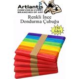 Artlantis Renkli Dar Dil Çubuğu 250 Adet Ahşap Dondurma Çubuğu Renkli Maket Hobi Okul Proje Tasarım - Standart