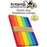 Artlantis Renkli Dar Dil Çubuğu 50 Adet Ahşap Dondurma Çubuğu Renkli Maket Hobi Okul Proje Tasarım - Standart