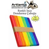 Artlantis Renkli Dar Dil Çubuğu 50 Adet Ahşap Dondurma Çubuğu Renkli Maket Hobi Okul Proje Tasarım