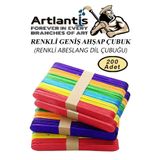 Artlantis Renkli Dil Çubuğu 200 lü 1 Paket Ahşap Dil Basma Cubugu Abeslang Renkli Doktor Dil Çubuğu Büyük Jumbo