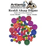 Artlantis Renkli Düğme Ahşap 60 Adet 1 Paket Okul Kreş Sanat Etkinlik Anasınıfı 1,2cm 50 Adet 2,5cm 10 Adet