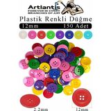 Artlantis Renkli Düğme Plastik 1.2cm 150 Li 1 Paket 12 mm Plastik Renkli Düğme Dikiş Parlak Yuvarlak 4 Delikli Düğme Etkinlik Okul - Çok Renkli - Standart
